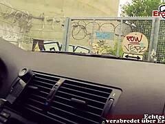 Skinny german teen fucks in car pov