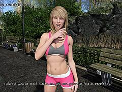 Sexy Blonde Katia John Trains in Big City Pleasures Staring at Big Boobs