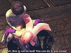 Makai Kishi from Taimanin Asagi 3 in steamy 3D spooning action on floor