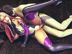 Makai Kishi from Taimanin Asagi 3 in steamy 3D spooning action on floor