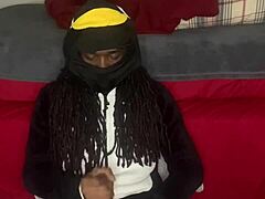 Guccicapone in onesie gives handjob to big black cock, leading to explosive cumshot in homemade scene