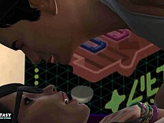 少女和哥特Cassandra在3D卡通场景中初次体验