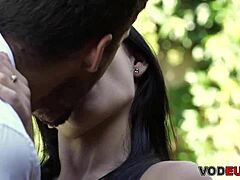 Hey, Gabriela Rose is getting cum on her shaved pussy outdoors! 😜