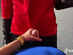 Twinks give blowjobs to each other in public outdoor spots