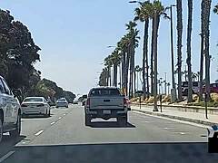 Blonde California teen takes a huge black shaft for a wild public ride on the road