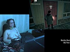 Naked brunette bbw shows big natural tits in game.