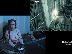 Naked brunette bbw shows big natural tits in game.