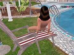 hey, check this animated 3d cartoon porn where a cute girl masturbates with a bottle by the swimming pool 😏