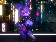 Bonnie from FNF dances in a K-pop Queen Card style with furry elements