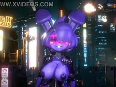 Bonnie from FNF dances in a K-pop Queen Card style with furry elements