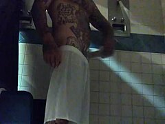 Stroking this big tattooed white dick in the shower