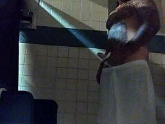 Stroking this big tattooed white dick in the shower