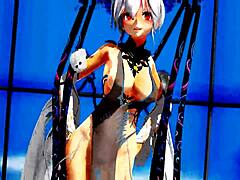 Half-naked whore dances with exposed pussy