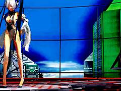 Half-naked whore dances with exposed pussy