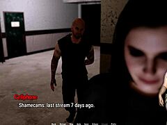 in the public toilet, she gives a rough blowjob while wearing a corset and fishnets