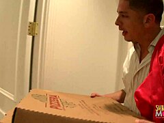 blonde slut paying for pizza with her tight pussy