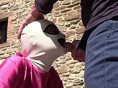 Laura in Pink Outfit and Heels Delivers Outdoor Oral Creampie