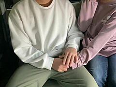 asian girlfriend gives blowjob in car then fucks hard.