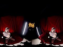 HelluvaBoss test video featuring big tits blonde in cosplay for VR.