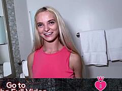 Tall skinny blonde surprises with bathroom fucking by big cock bf