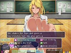 Succubus gives footjob in hentai game