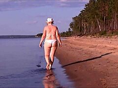 Juicy Mature Milf Flaunts Big Ass in White Bikini for Homemade Fun.