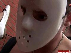 Skinny blonde teen with natural big tits enjoys outdoor threesome fmm.