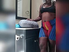 She grinds her pillow on the bathroom counter in POV, showing her big ass and wet pussy.