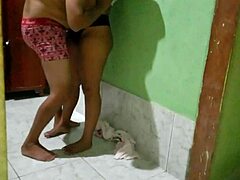 Maid in panties bends over for doggystyle