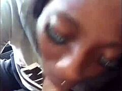 ebony girl gives sloppy blowjob to white cock in interracial encounter