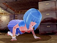 curious 3d hentai character with big features and short hair in fantasy anime scene.