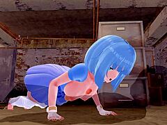 curious 3d hentai character with big features and short hair in fantasy anime scene.