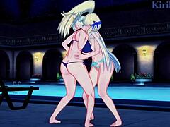 Katsuragi和Yomi狂野女同扶她play