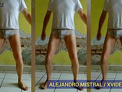 Hombre gay Alejandro Mistral DANCES WET in white underwear for hot solo