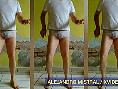 Hombre gay Alejandro Mistral DANCES WET in white underwear for hot solo
