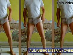 Hombre gay Alejandro Mistral DANCES WET in white underwear for hot solo