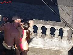 Exhibitionism kiss almost fuck outdoors with drone vagninho pamela