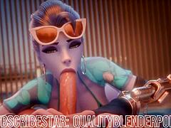 Widow deepthroats cock on the beach with big tits and ass