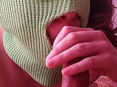 Russian stepmom sneaks suck and jerk on son’s big cock during husband’s work