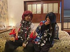 Japanese Wife in Halloween Costume Sucks and Gets Raw Creampie