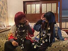 Japanese Wife in Halloween Costume Sucks and Gets Raw Creampie