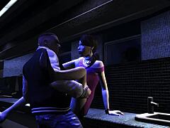 Luis fucks Asian babe Kay Hartman in club bathroom!