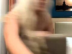 Blondie Fesser undresses and rips clothes while talking dirty in live lesbian striptease