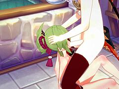 Kazuha and Kuki Shinobu in Hardsex with Blowjob and Cum in Genshin Impact Hentai