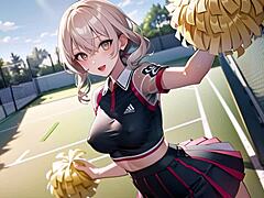 Hot anime cheerleader drives me wild with transparent cloth pussy play