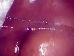 Thick ebony woman fucks and dances in the shower
