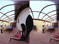 Three amazing Czech petite redheads ride cowgirl on table tennis setup.