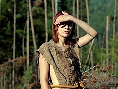 Naked girl touching herself in forest, so daring! 🌲