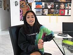 Petite Asian slut loses race, takes fat cock in tight pussy