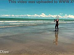 Wife flashes big tits playing nude football on public clothed beach. Dare to watch her wild moves?